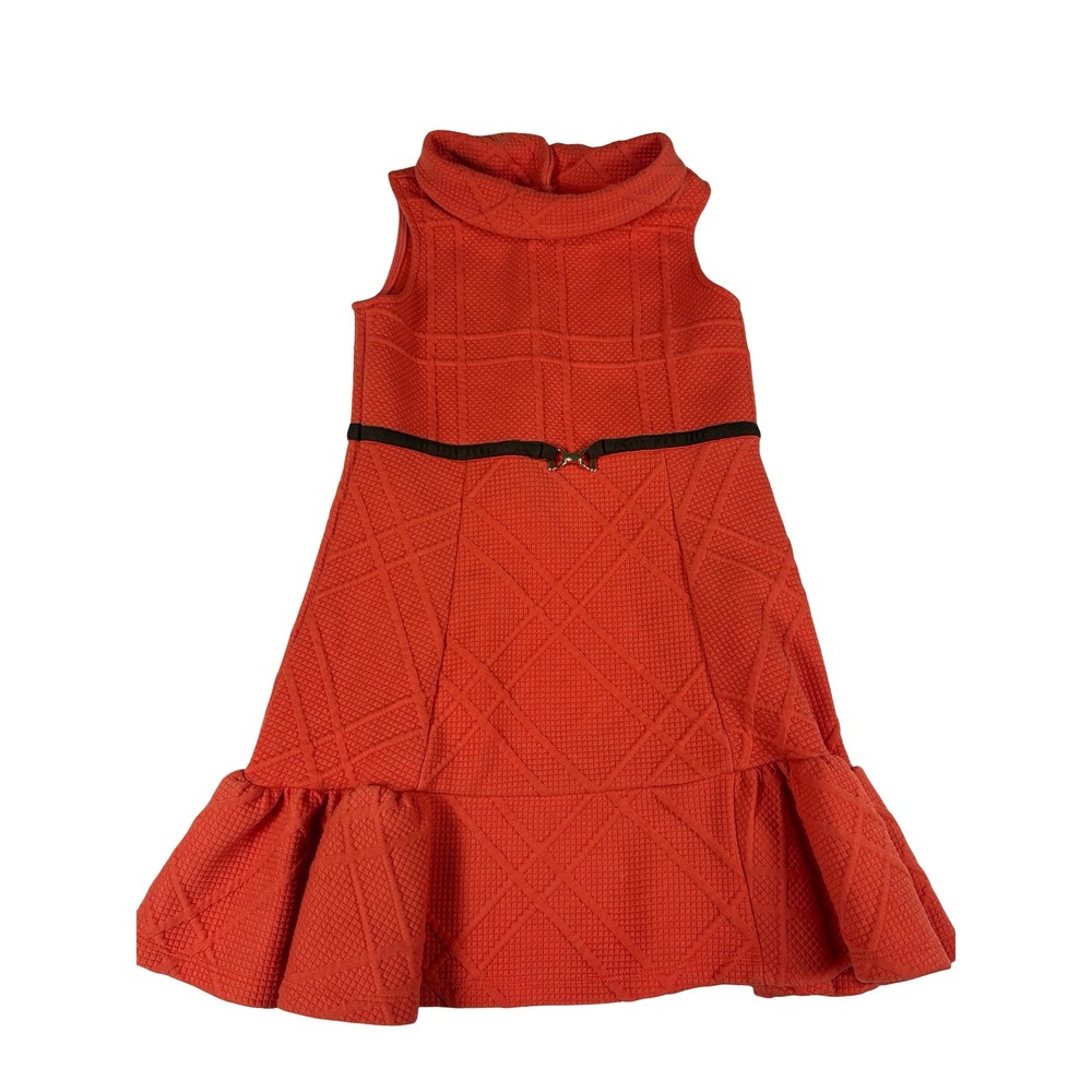 Janie and Jack Girls Orange Quilted Cowl Neck Ruffle Hem Belted Dress Size 5
